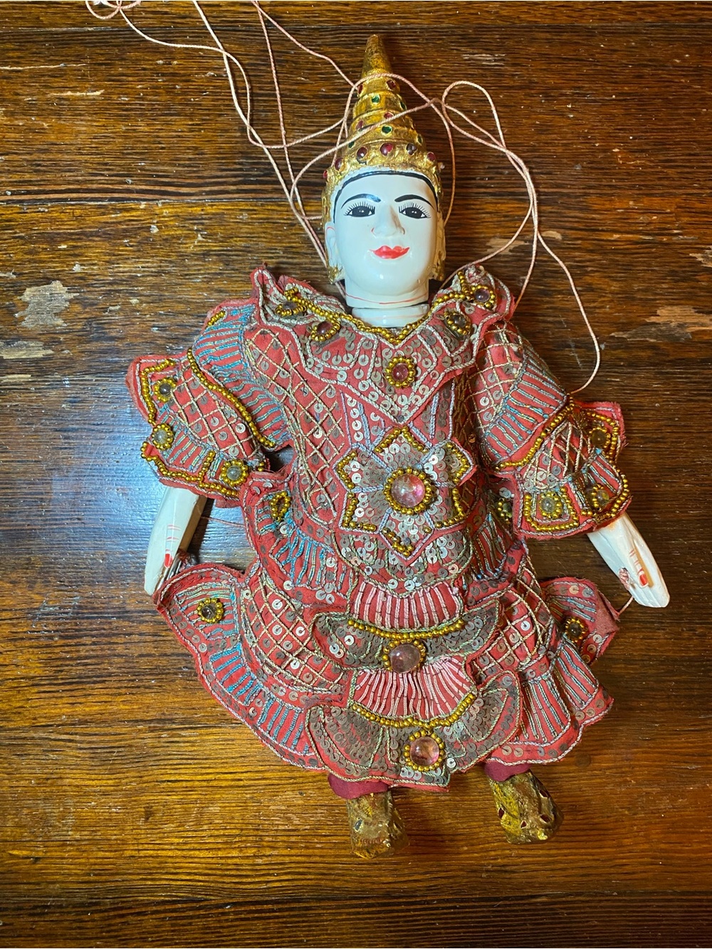 True Vintage Handcrafted Thai or Burmese Red Traditional Decorative Puppet